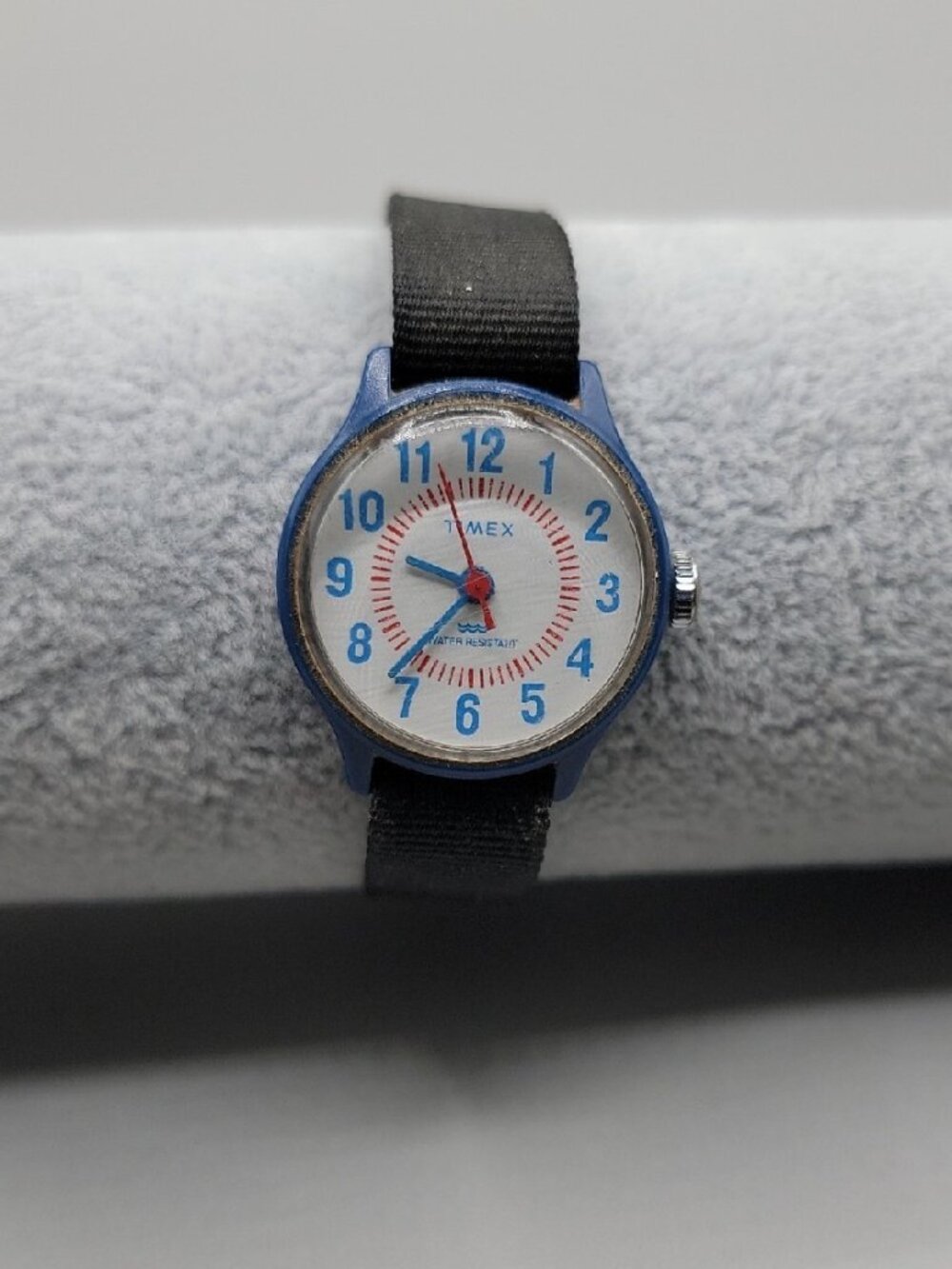 Vintage 1980s Timex Fun Timers Blue Mechanical Watch 25mm 7" Strap Time Teacher